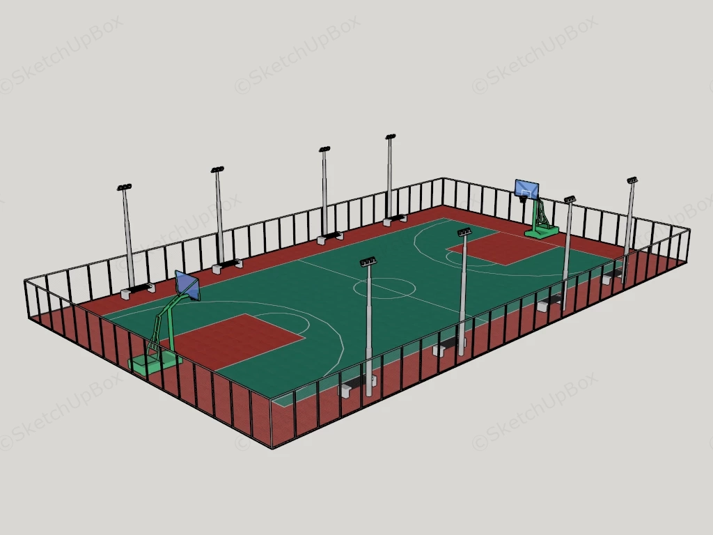 Outdoor Basketball Court With Fence sketchup model preview - SketchupBox