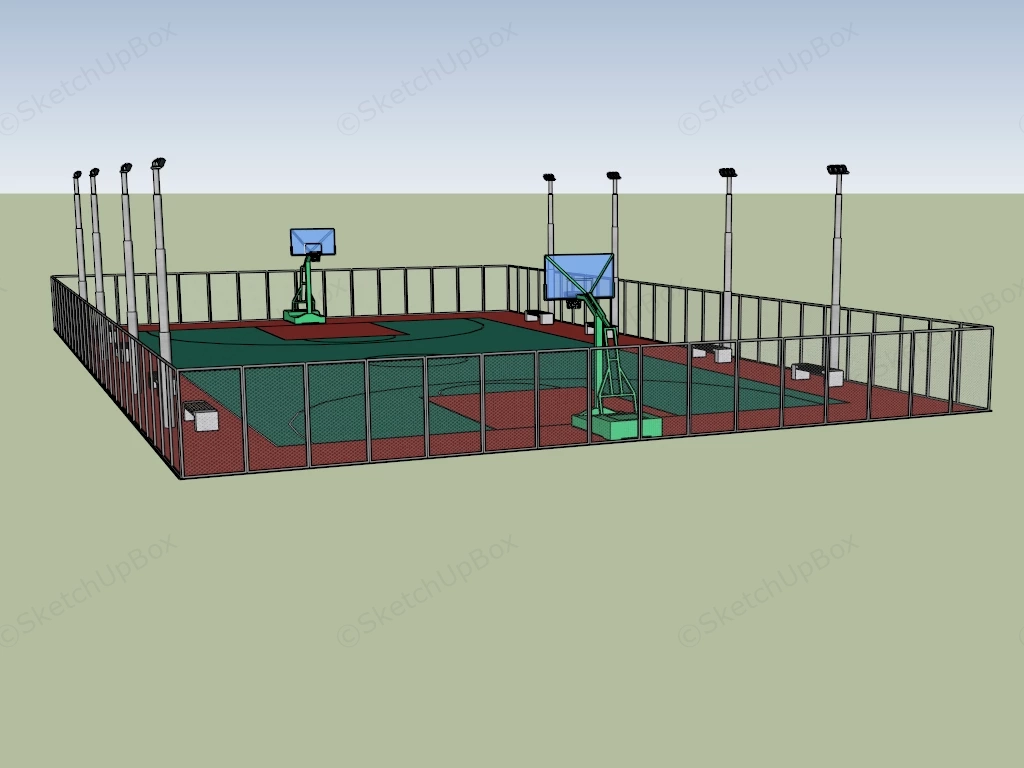 Outdoor Basketball Court With Fence sketchup model preview - SketchupBox