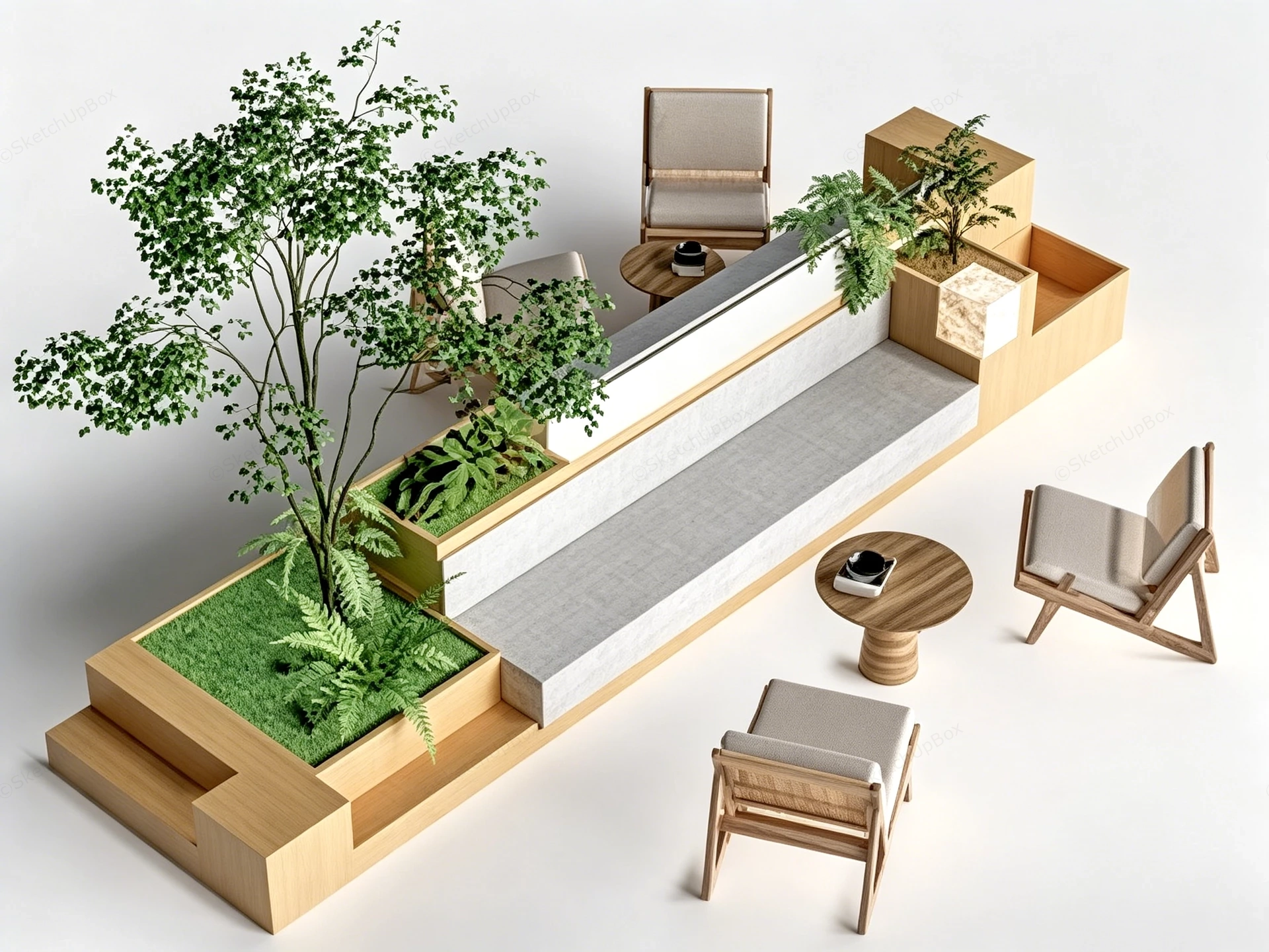 Outdoor Patio Seating With Planter sketchup model preview - SketchupBox