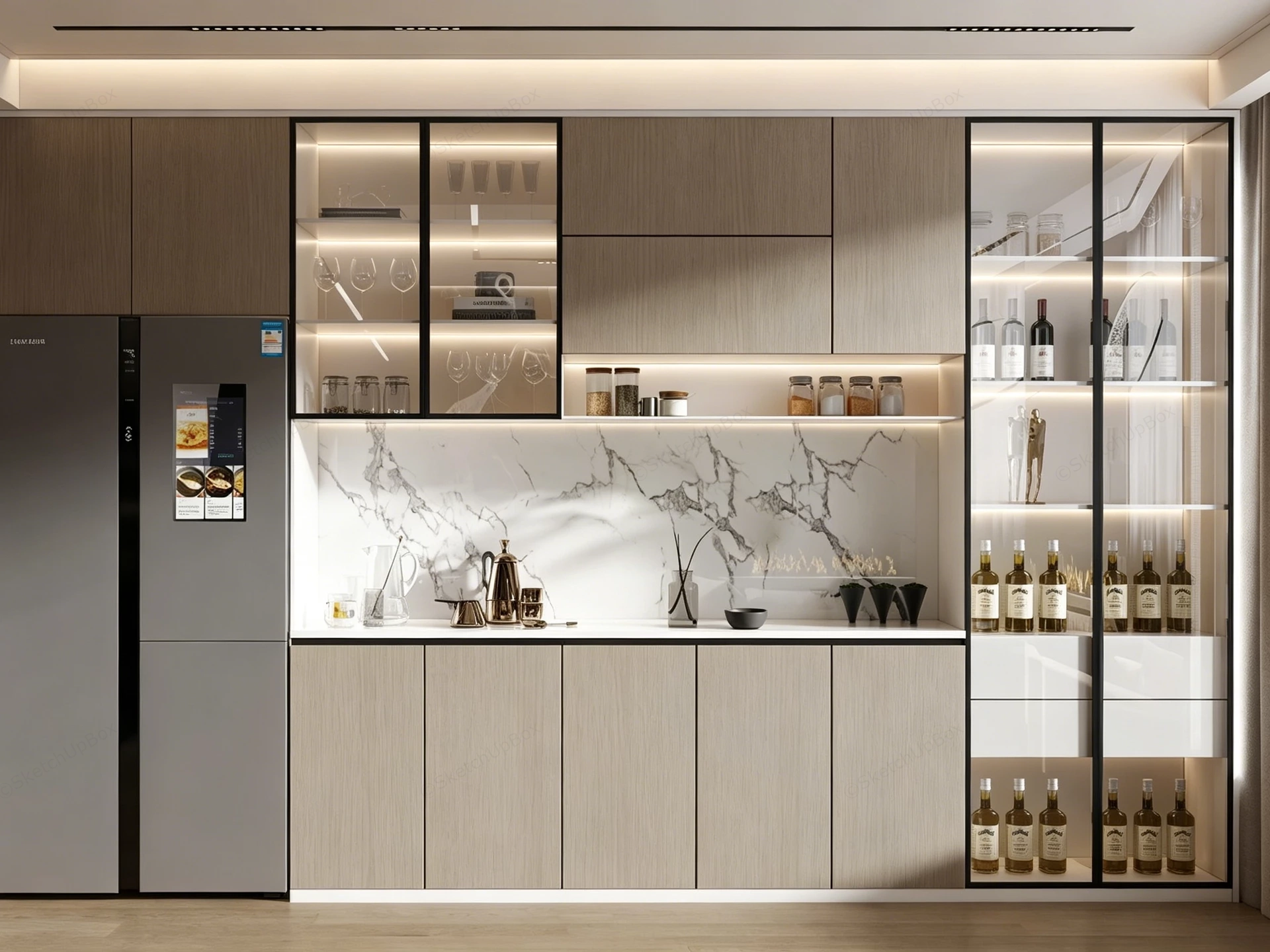 Modern Built In Bar Cabinet Design sketchup model preview - SketchupBox