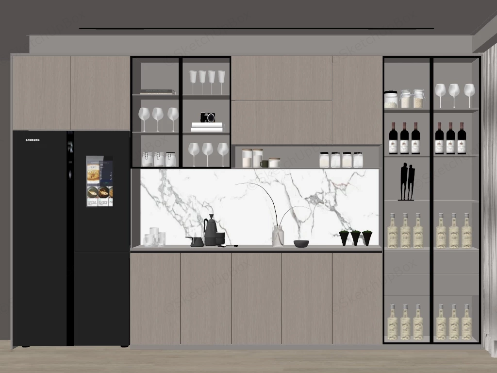 Modern Built In Bar Cabinet Design sketchup model preview - SketchupBox
