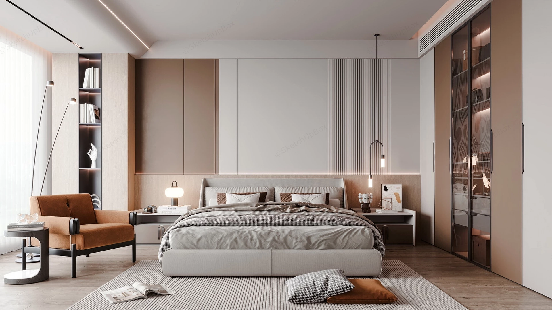 Modern Beige Bedroom sketchup model preview - SketchupBox