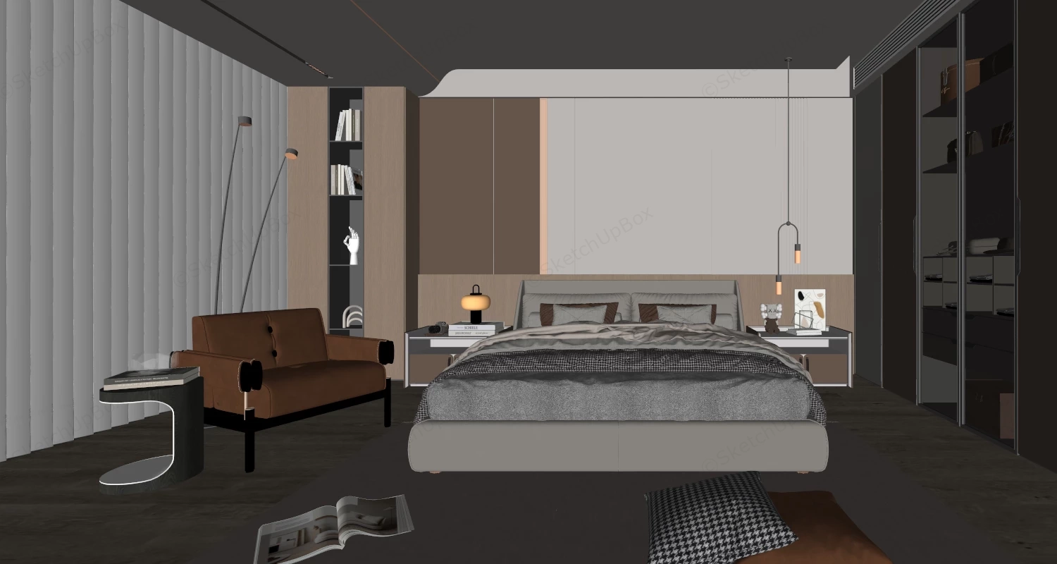 Modern Beige Bedroom sketchup model preview - SketchupBox