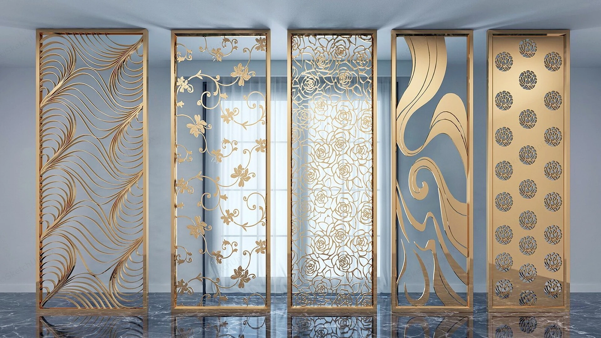 Decorative Metal Room Divider Panels sketchup model preview - SketchupBox