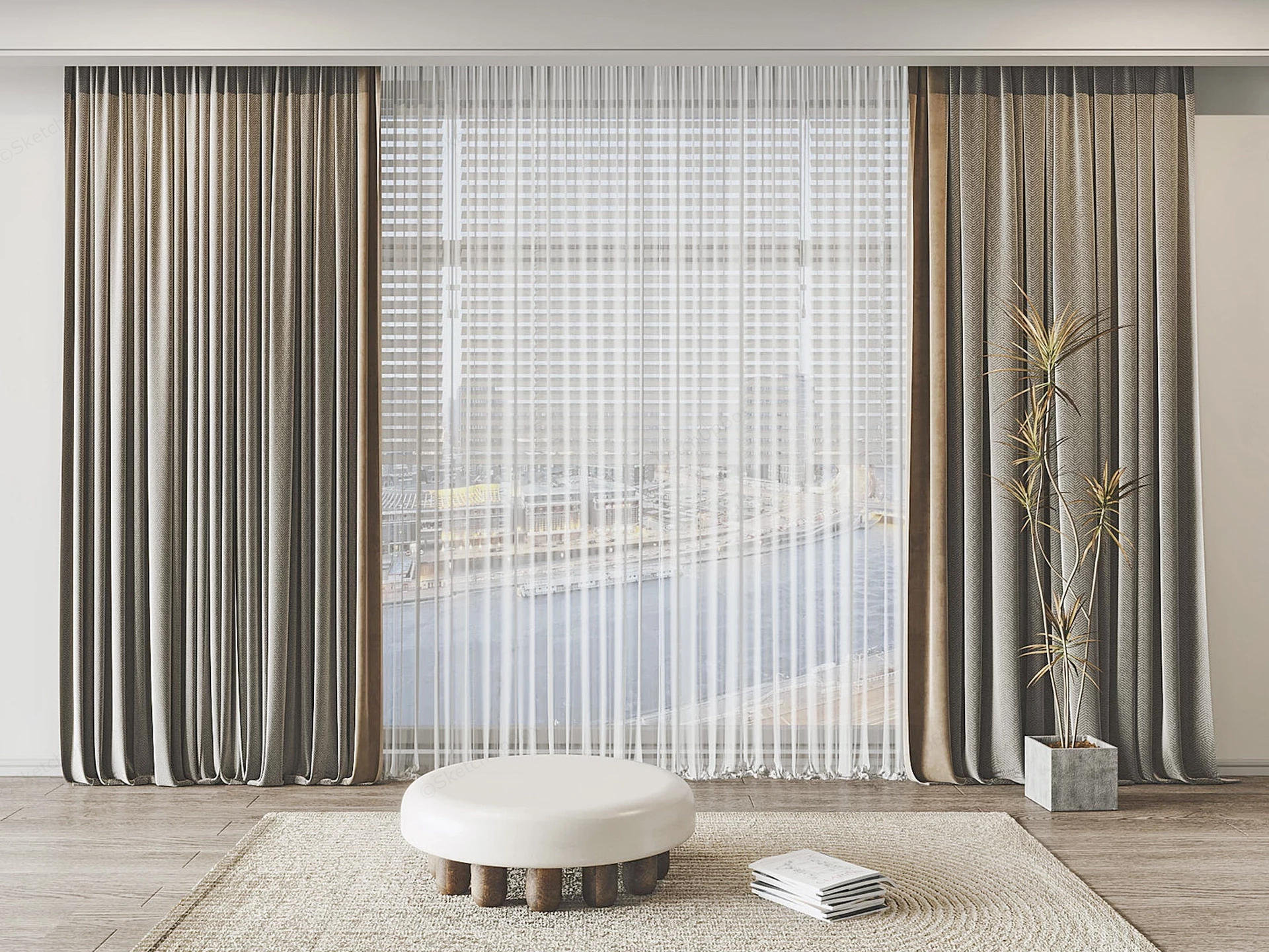 Modern Window Curtains sketchup model preview - SketchupBox