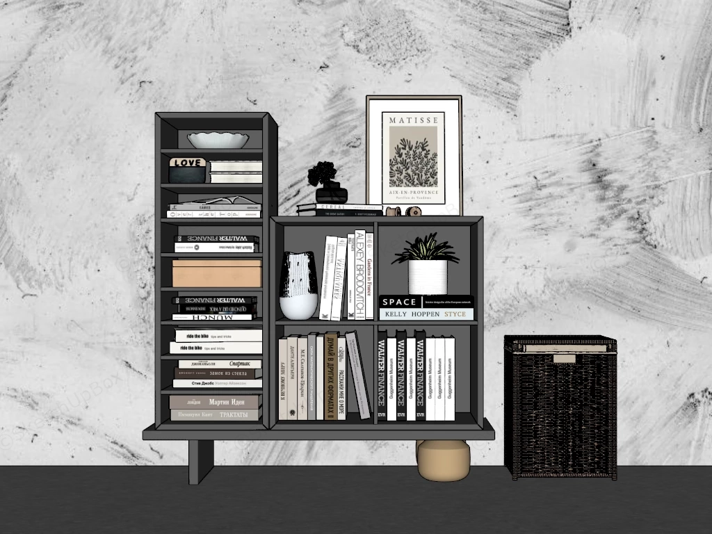 Black Wood Bookcase sketchup model preview - SketchupBox