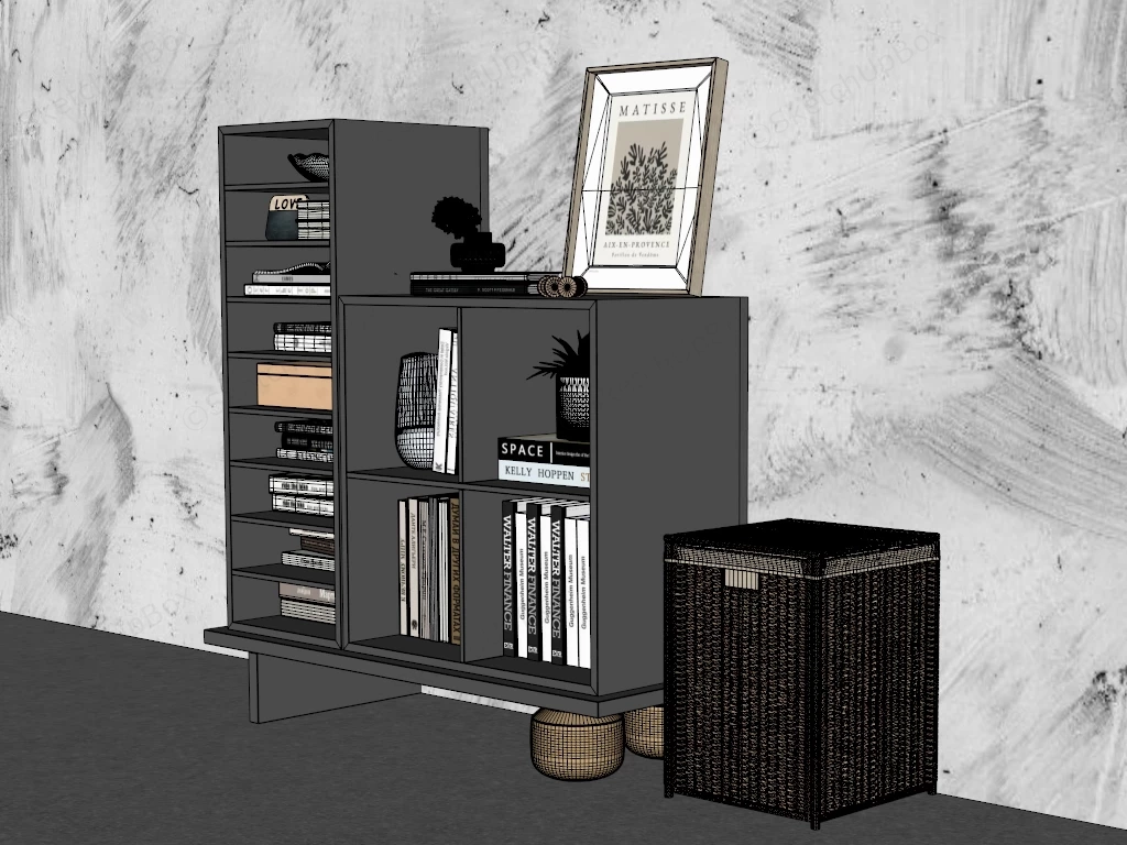 Black Wood Bookcase sketchup model preview - SketchupBox