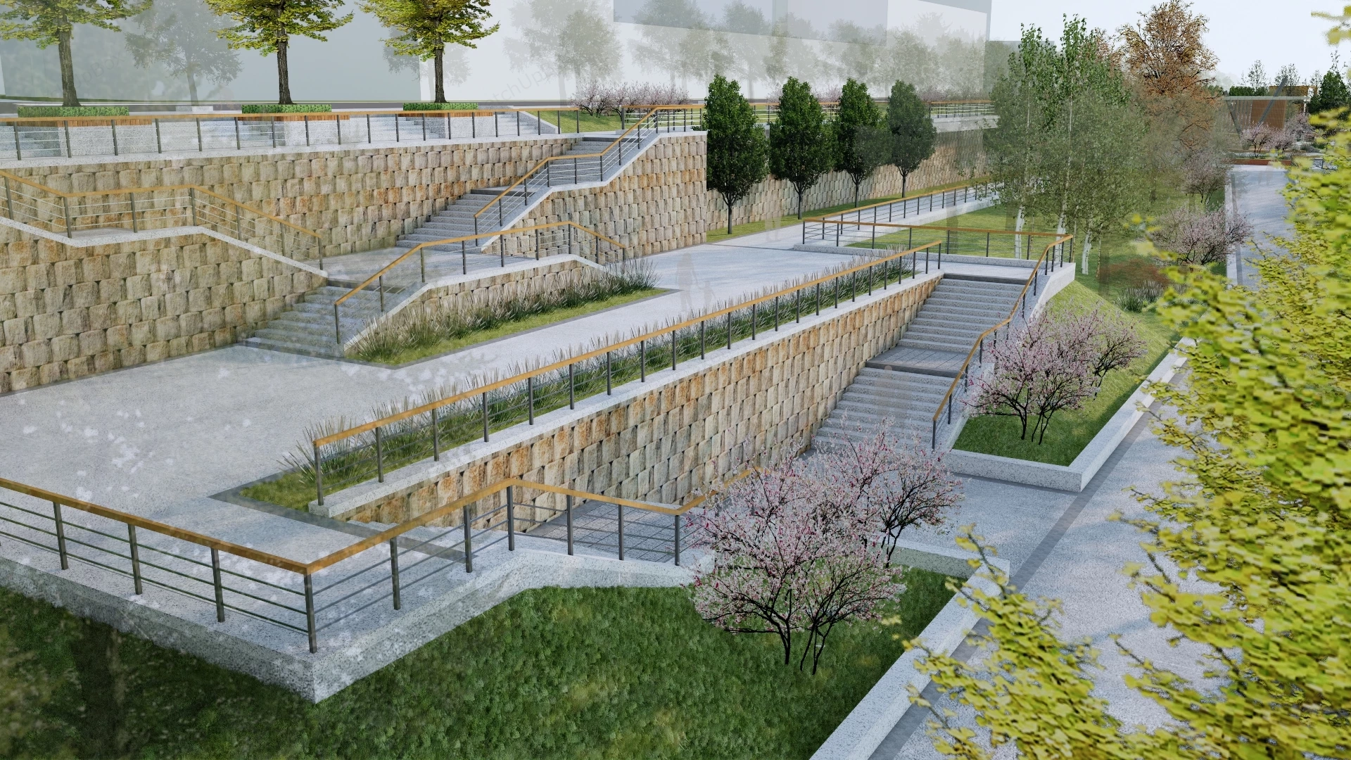 Waterfront Urban City Park sketchup model preview - SketchupBox