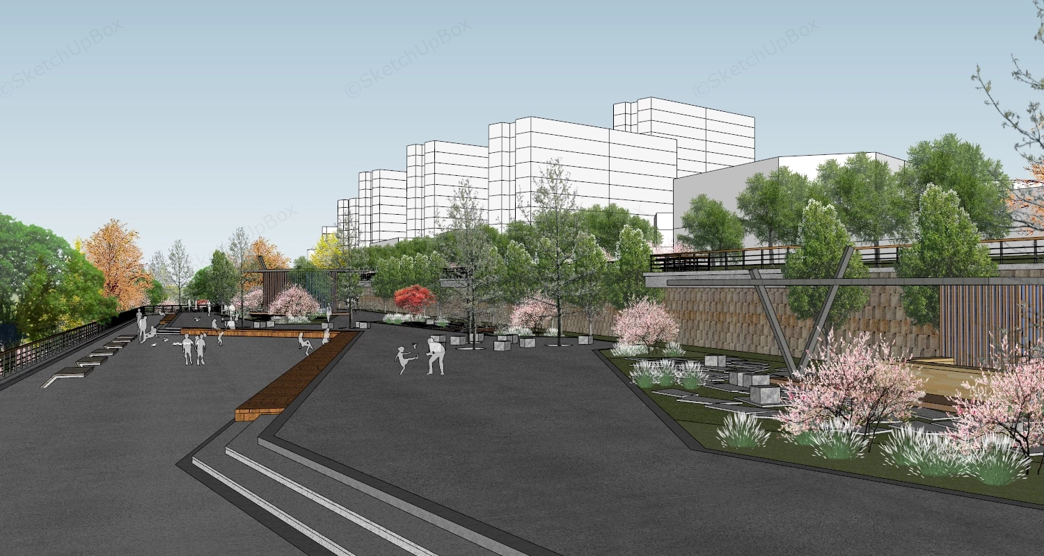 Waterfront Urban City Park sketchup model preview - SketchupBox