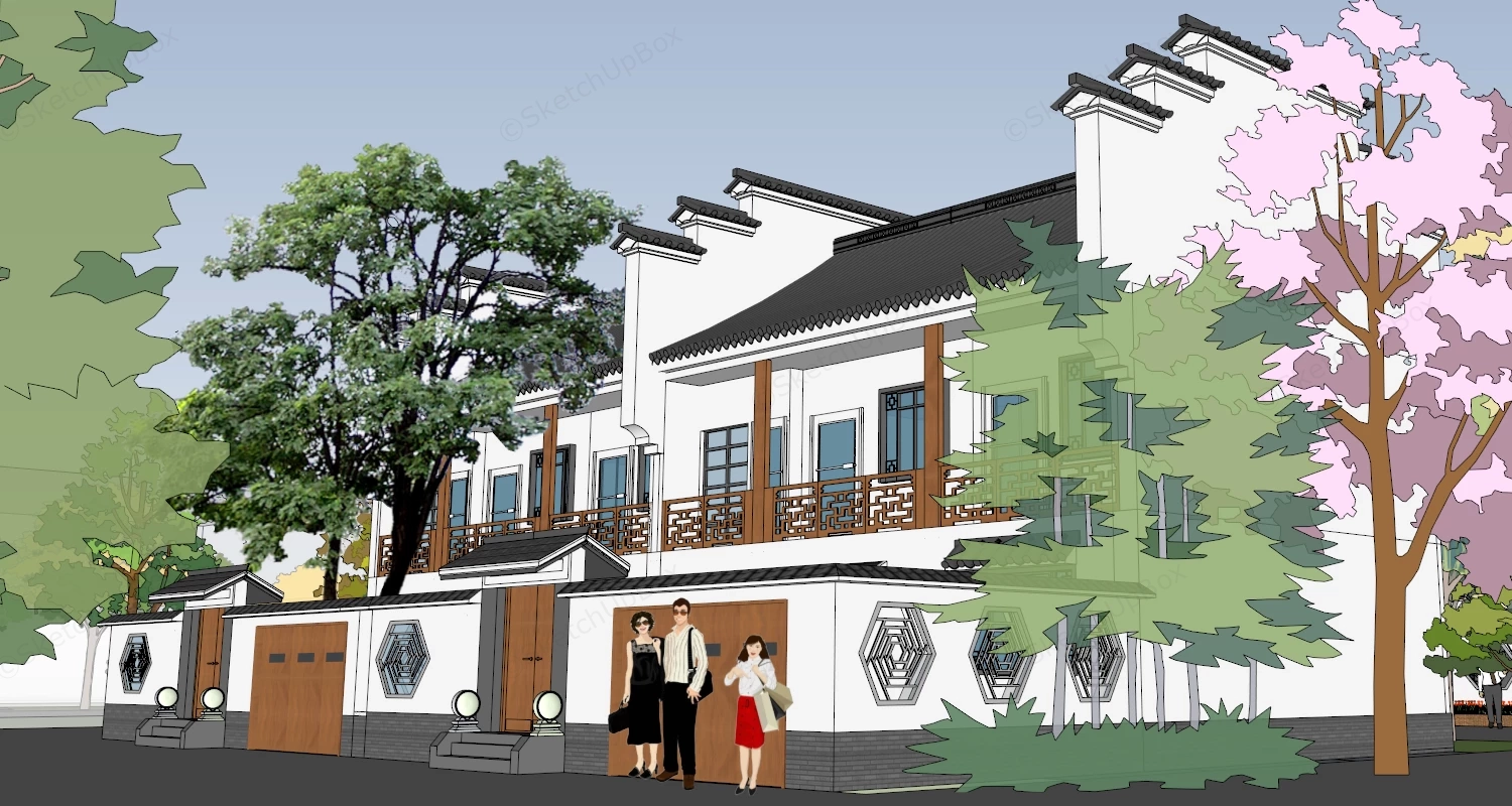 Modern Chinese Houses sketchup model preview - SketchupBox
