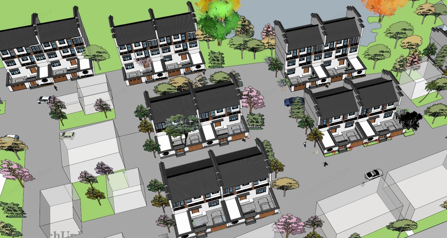 Modern Chinese Houses sketchup model preview - SketchupBox