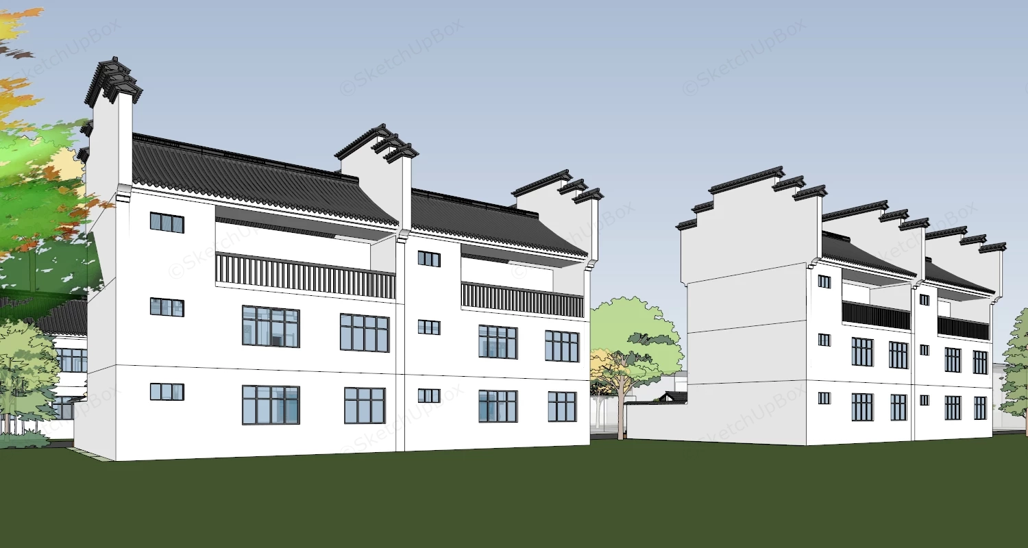 Modern Chinese Houses sketchup model preview - SketchupBox