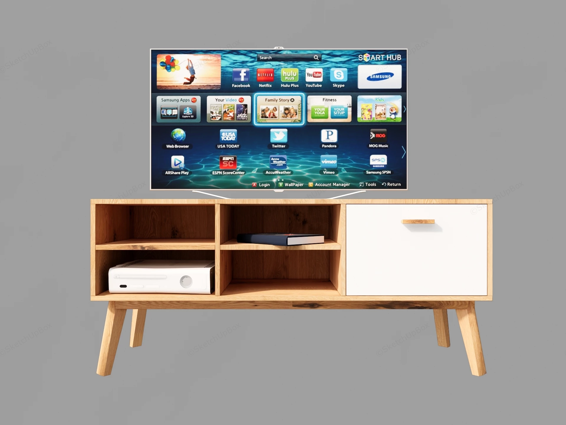 Minimalist Natural Wood TV Stand sketchup model preview - SketchupBox