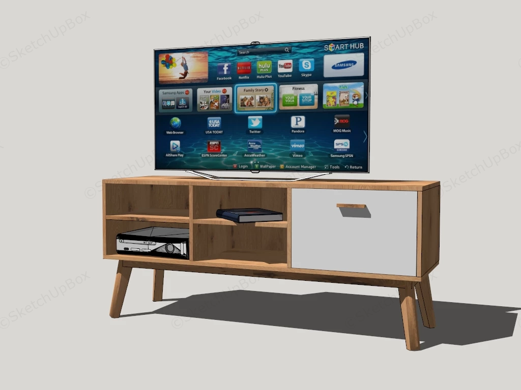Minimalist Natural Wood TV Stand sketchup model preview - SketchupBox