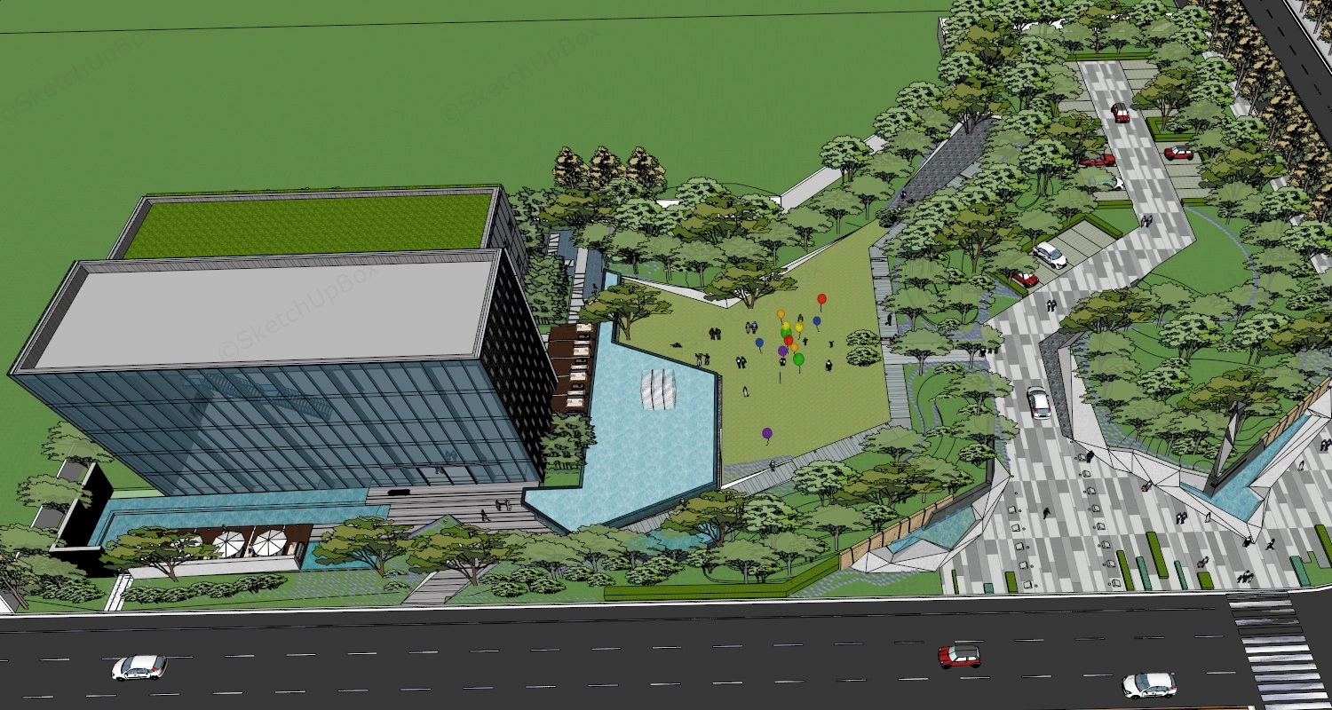 Real Estate Sales Office Landscape sketchup model preview - SketchupBox