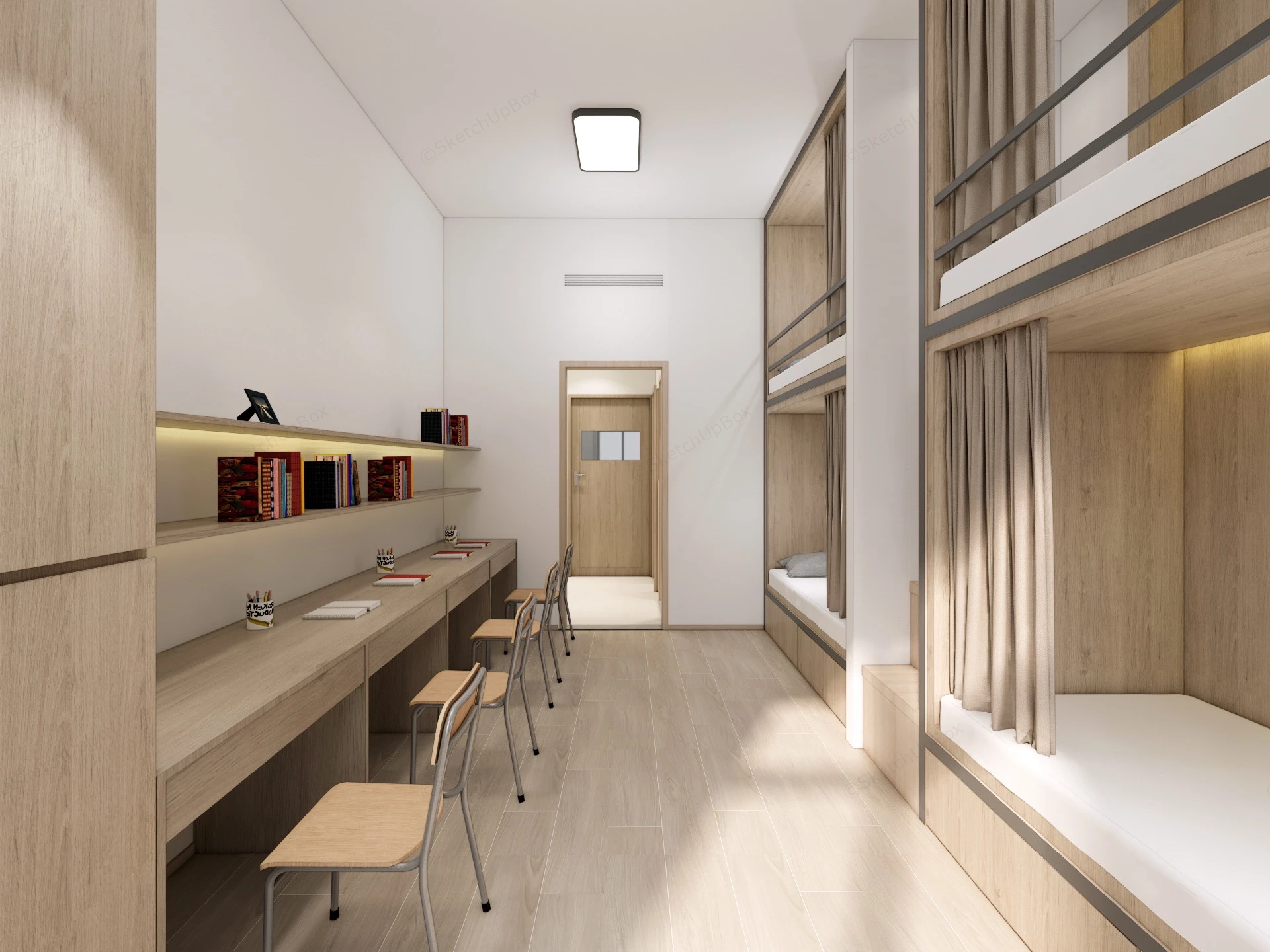4 Person Dorm Room Design sketchup model preview - SketchupBox