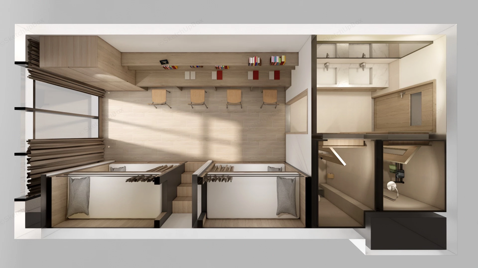 4 Person Dorm Room Design sketchup model preview - SketchupBox