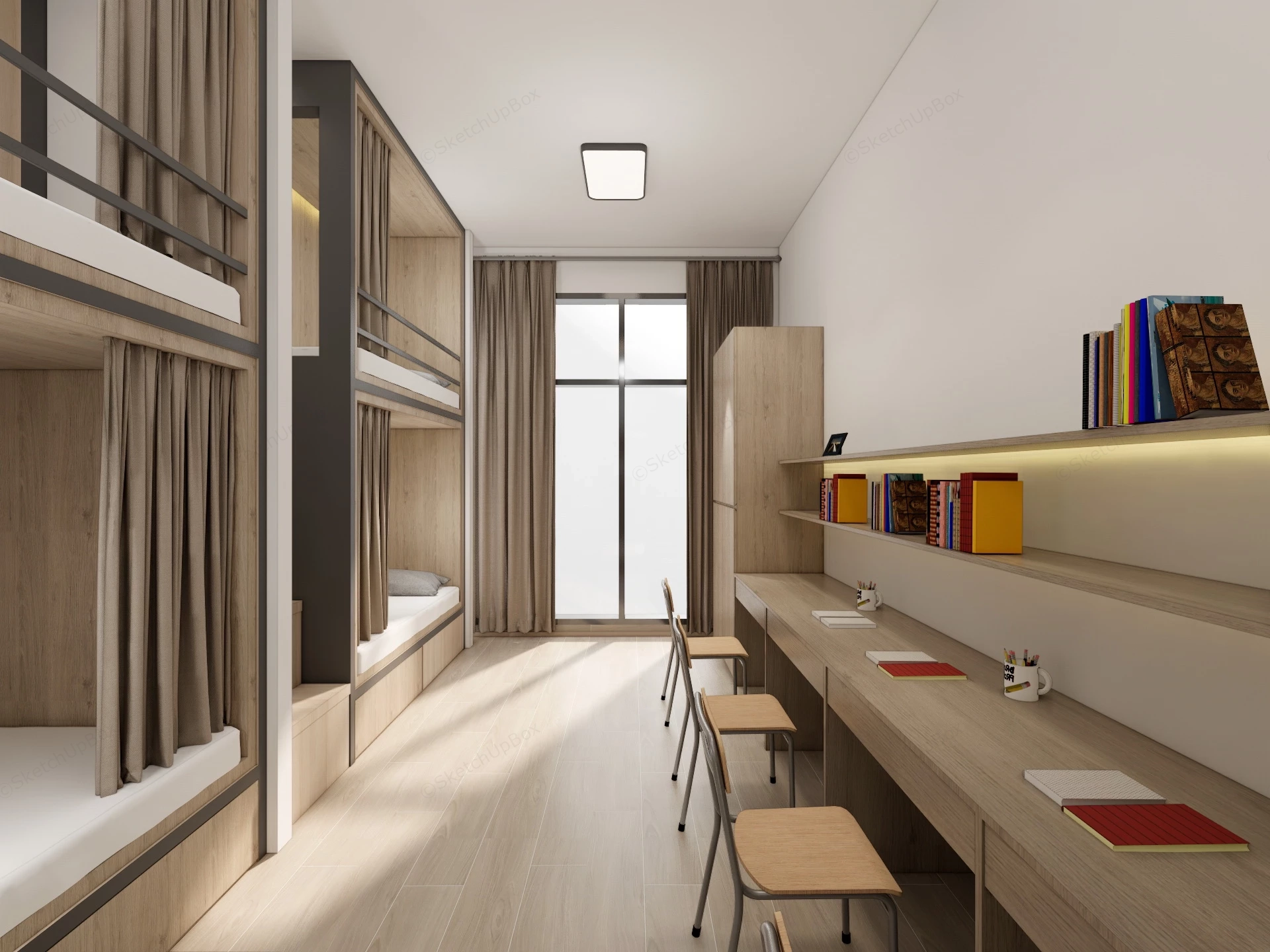 4 Person Dorm Room Design sketchup model preview - SketchupBox