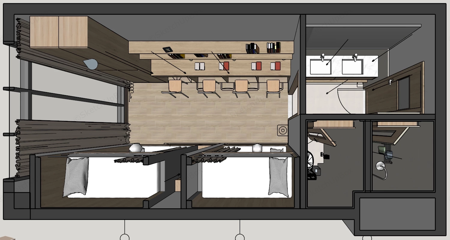 4 Person Dorm Room Design sketchup model preview - SketchupBox