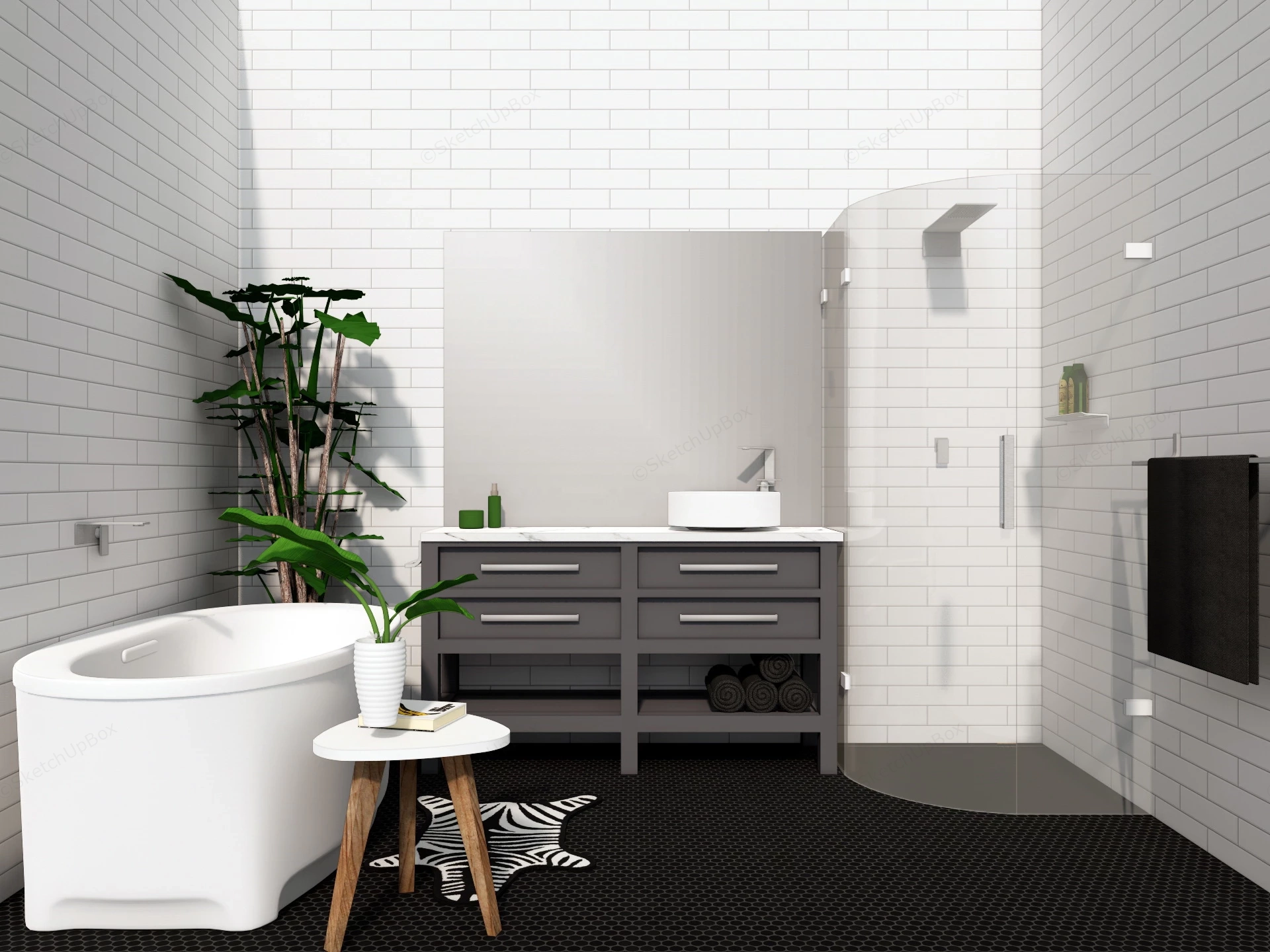Small Bathroom With Bathtub And Shower sketchup model preview - SketchupBox