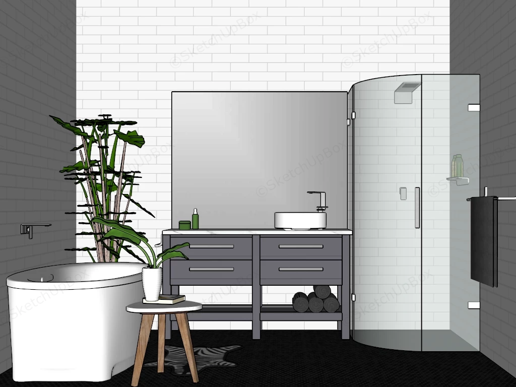 Small Bathroom With Bathtub And Shower sketchup model preview - SketchupBox