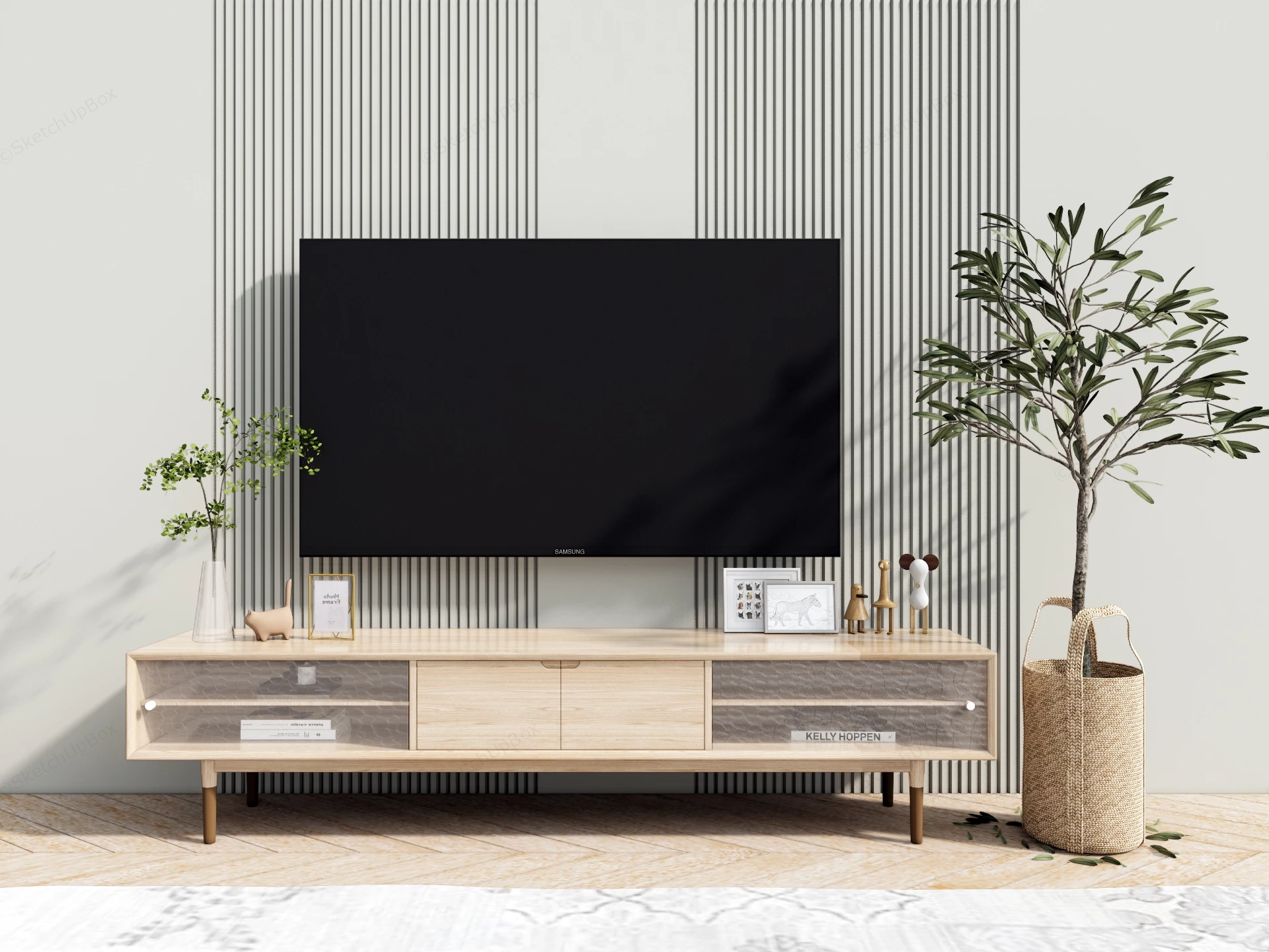 Minimalist Wood TV Console sketchup model preview - SketchupBox