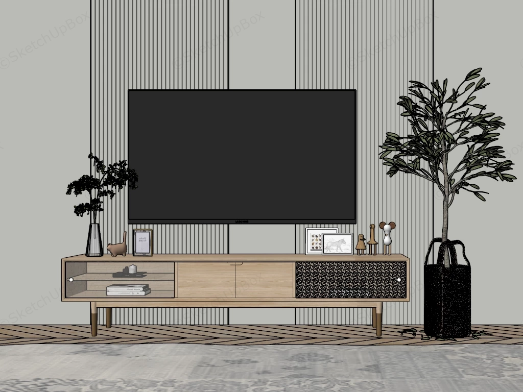 Minimalist Wood TV Console sketchup model preview - SketchupBox
