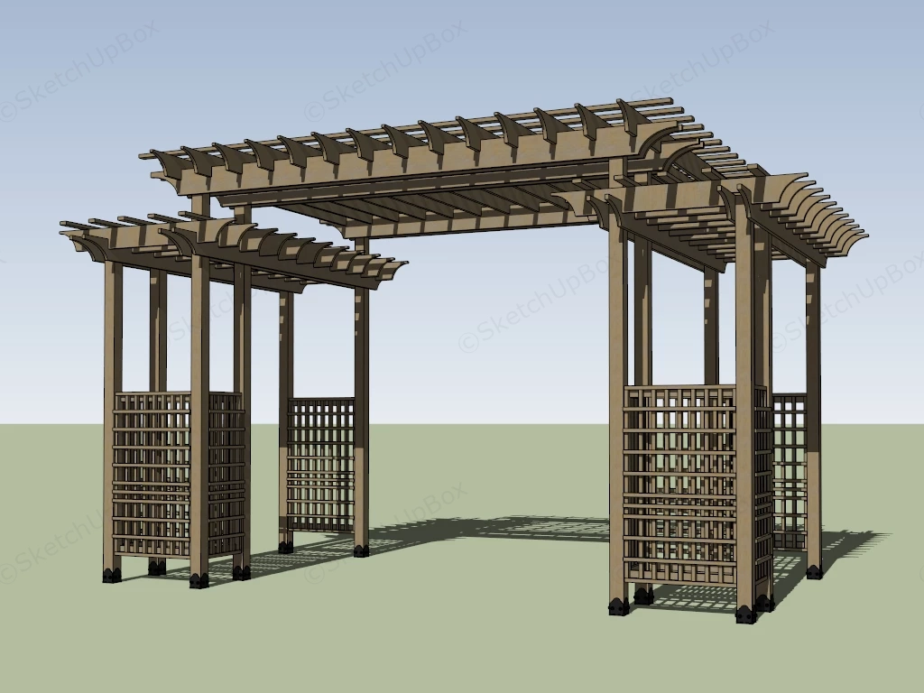 Wood Pergola With Trellis sketchup model preview - SketchupBox