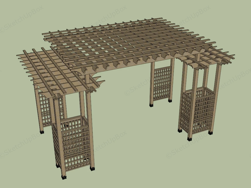 Wood Pergola With Trellis sketchup model preview - SketchupBox
