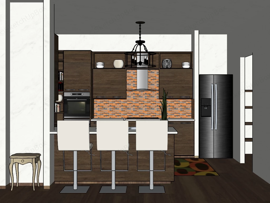 Small Peninsula Island Kitchen sketchup model preview - SketchupBox