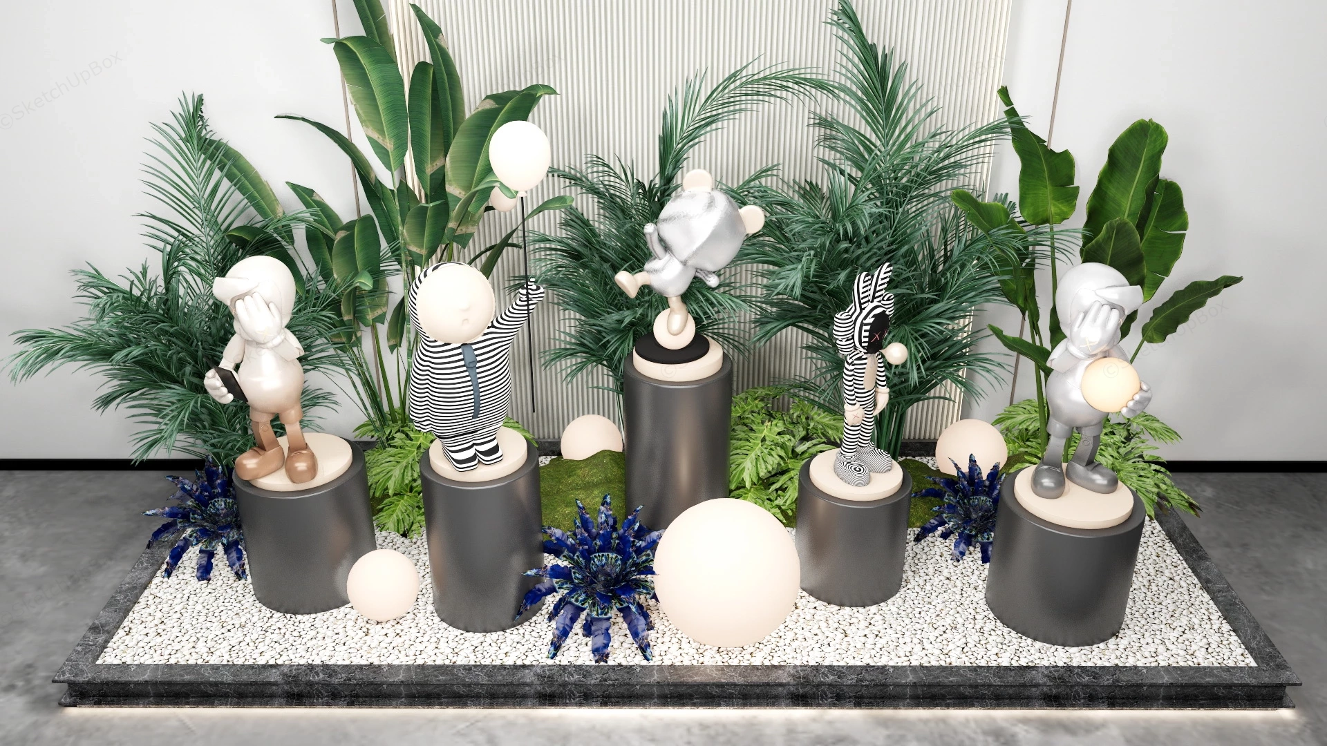 Indoor Garden With Statues sketchup model preview - SketchupBox