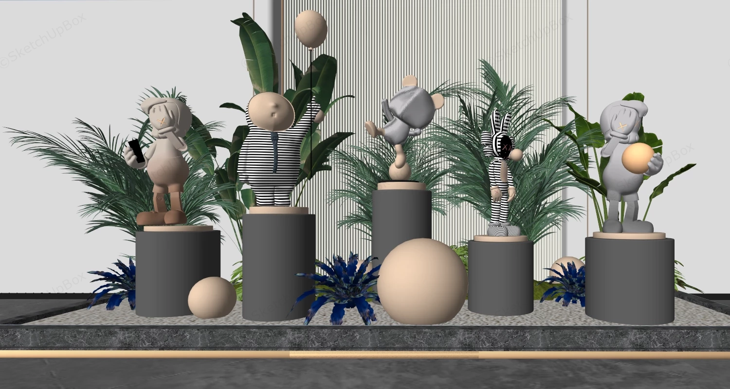 Indoor Garden With Statues sketchup model preview - SketchupBox