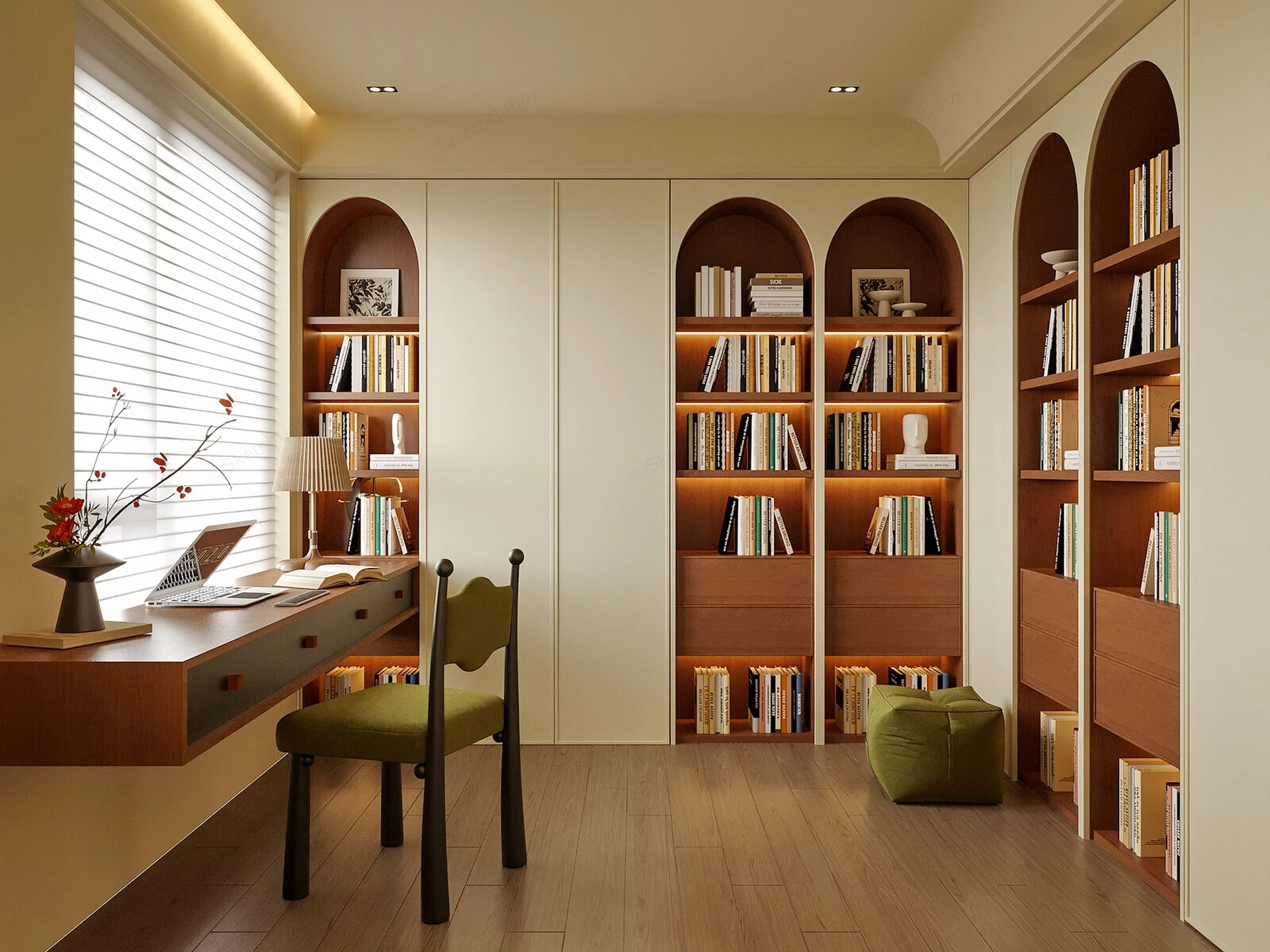 Retro Modern Home Office Design sketchup model preview - SketchupBox