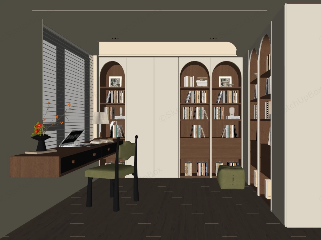 Retro Modern Home Office Design sketchup model preview - SketchupBox