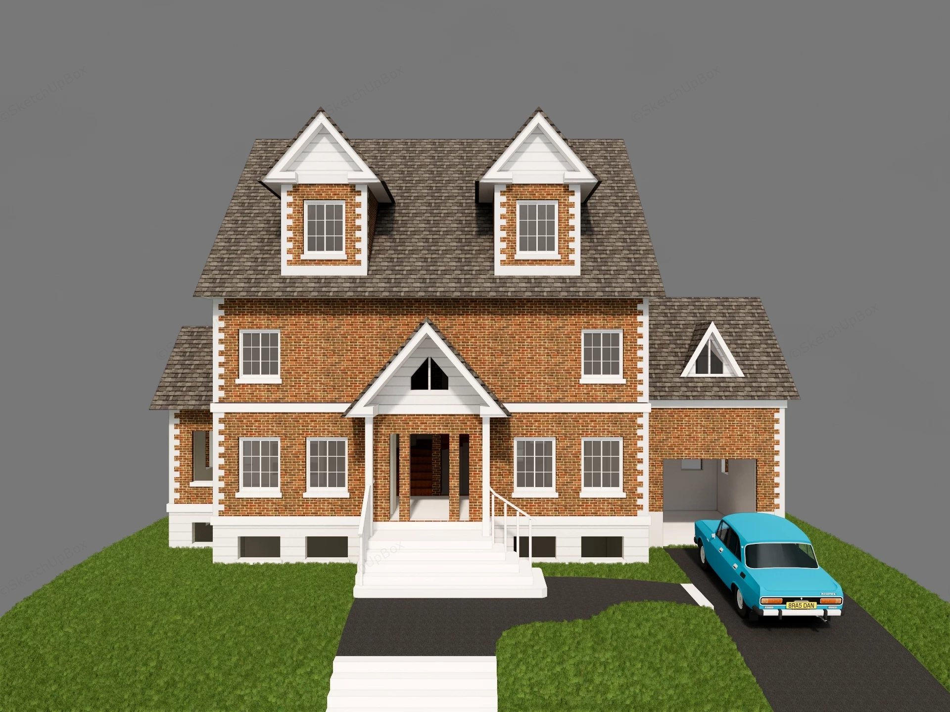Brick Craftsman House With Pool sketchup model preview - SketchupBox