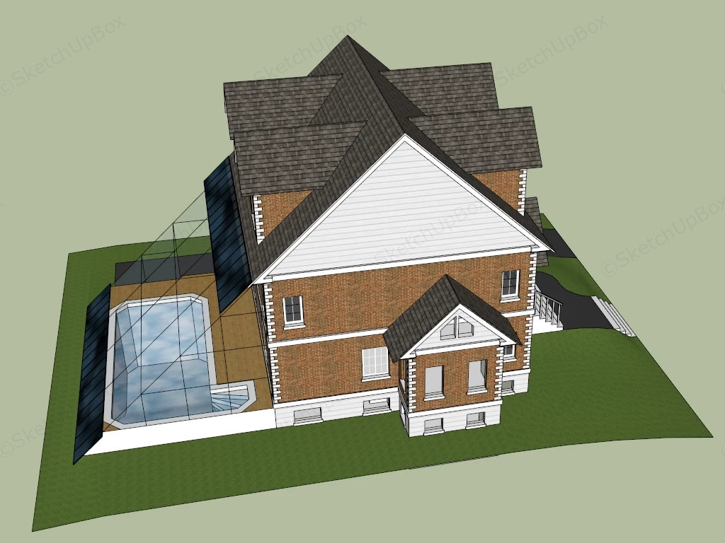Brick Craftsman House With Pool sketchup model preview - SketchupBox