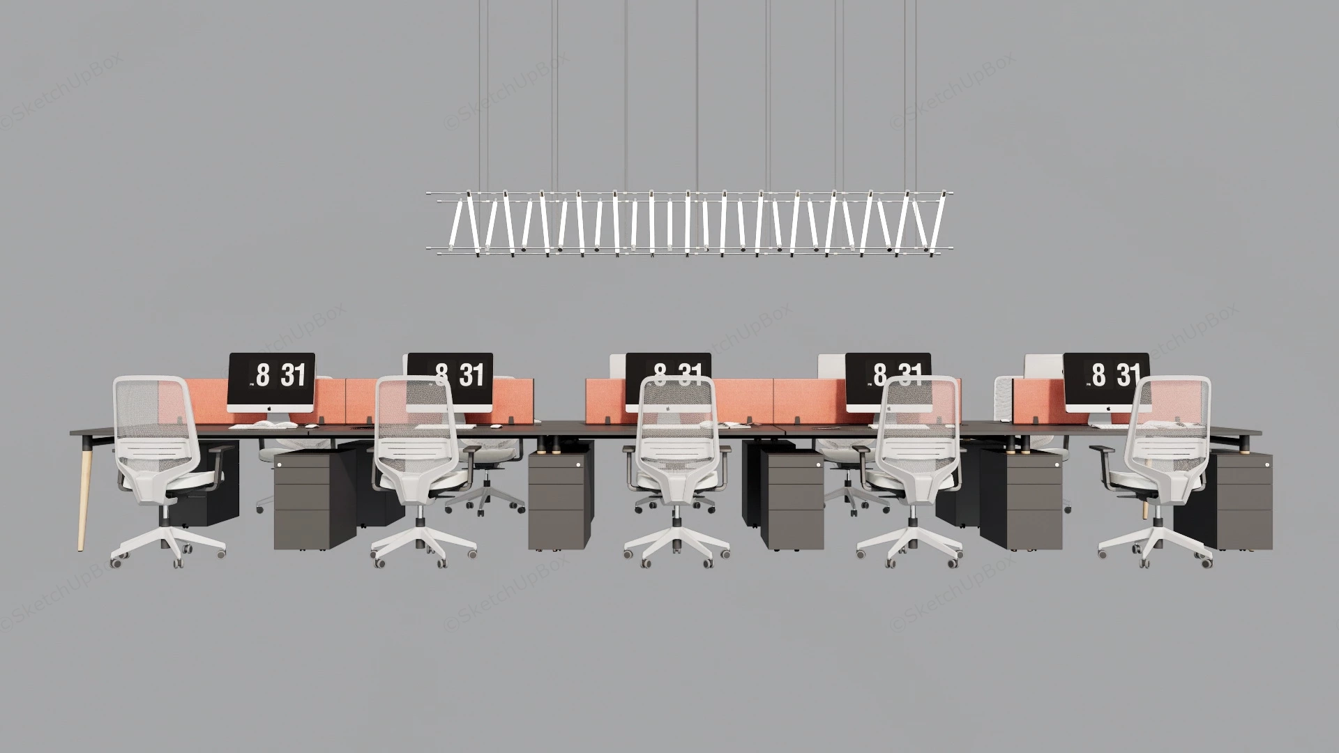Long Office Workstation Desk sketchup model preview - SketchupBox