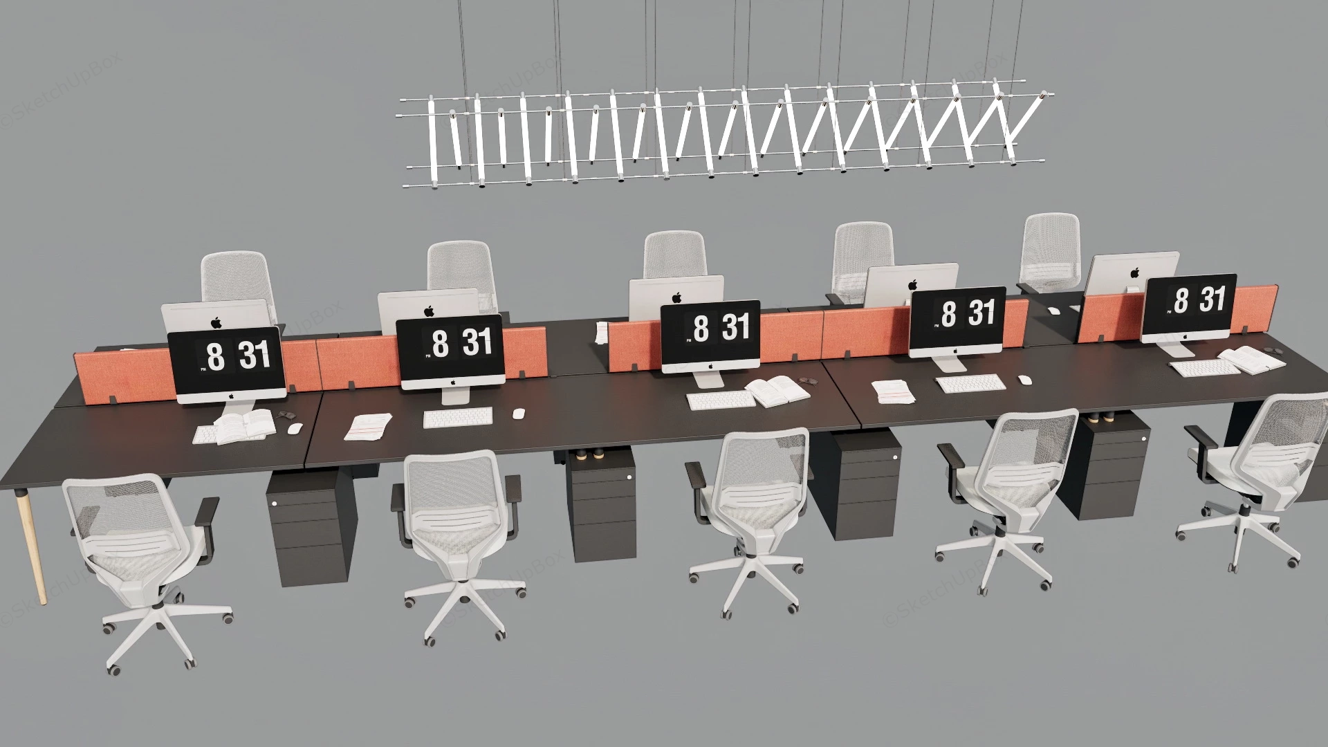 Long Office Workstation Desk sketchup model preview - SketchupBox