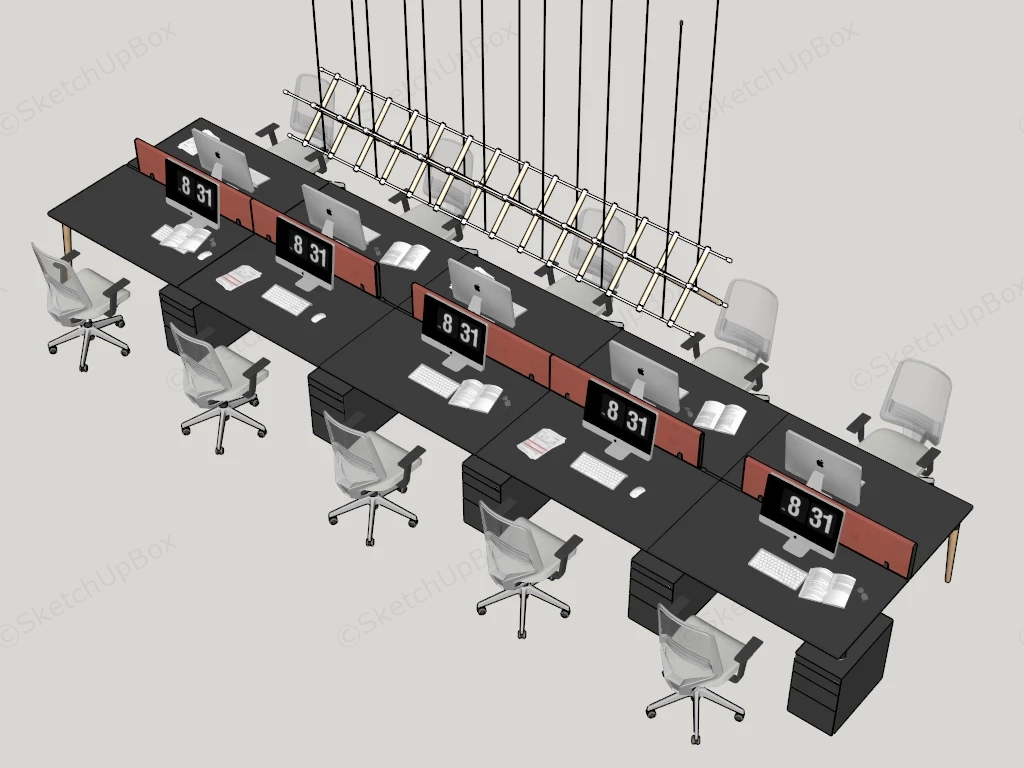 Long Office Workstation Desk sketchup model preview - SketchupBox