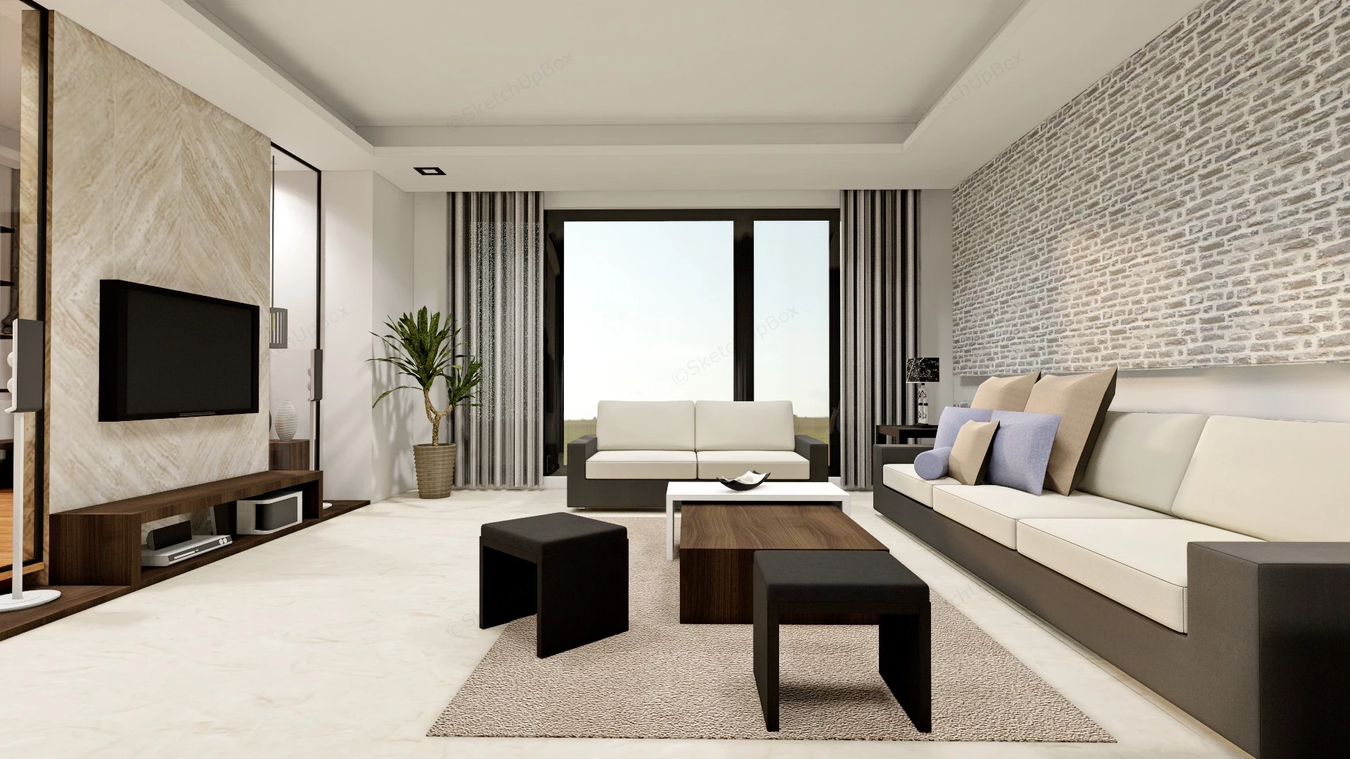 Modern Living Room Layout sketchup model preview - SketchupBox