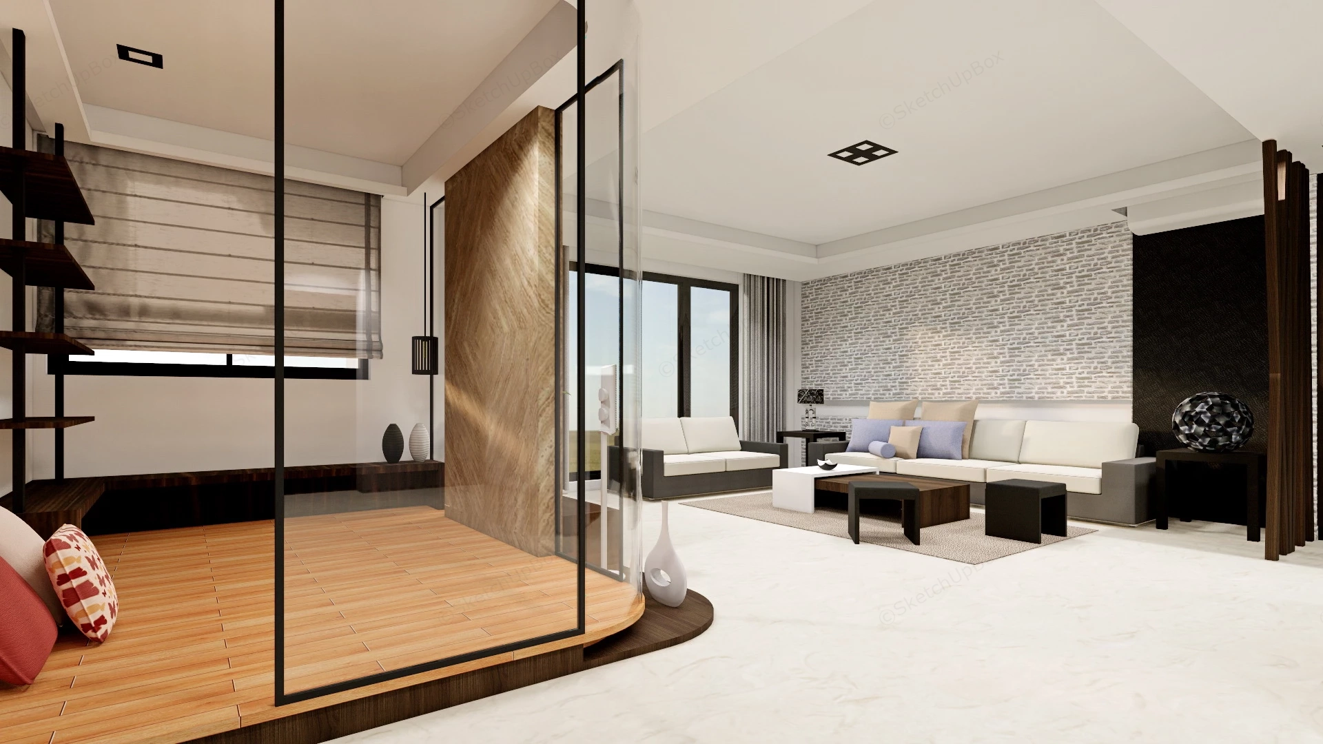 Modern Living Room Layout sketchup model preview - SketchupBox