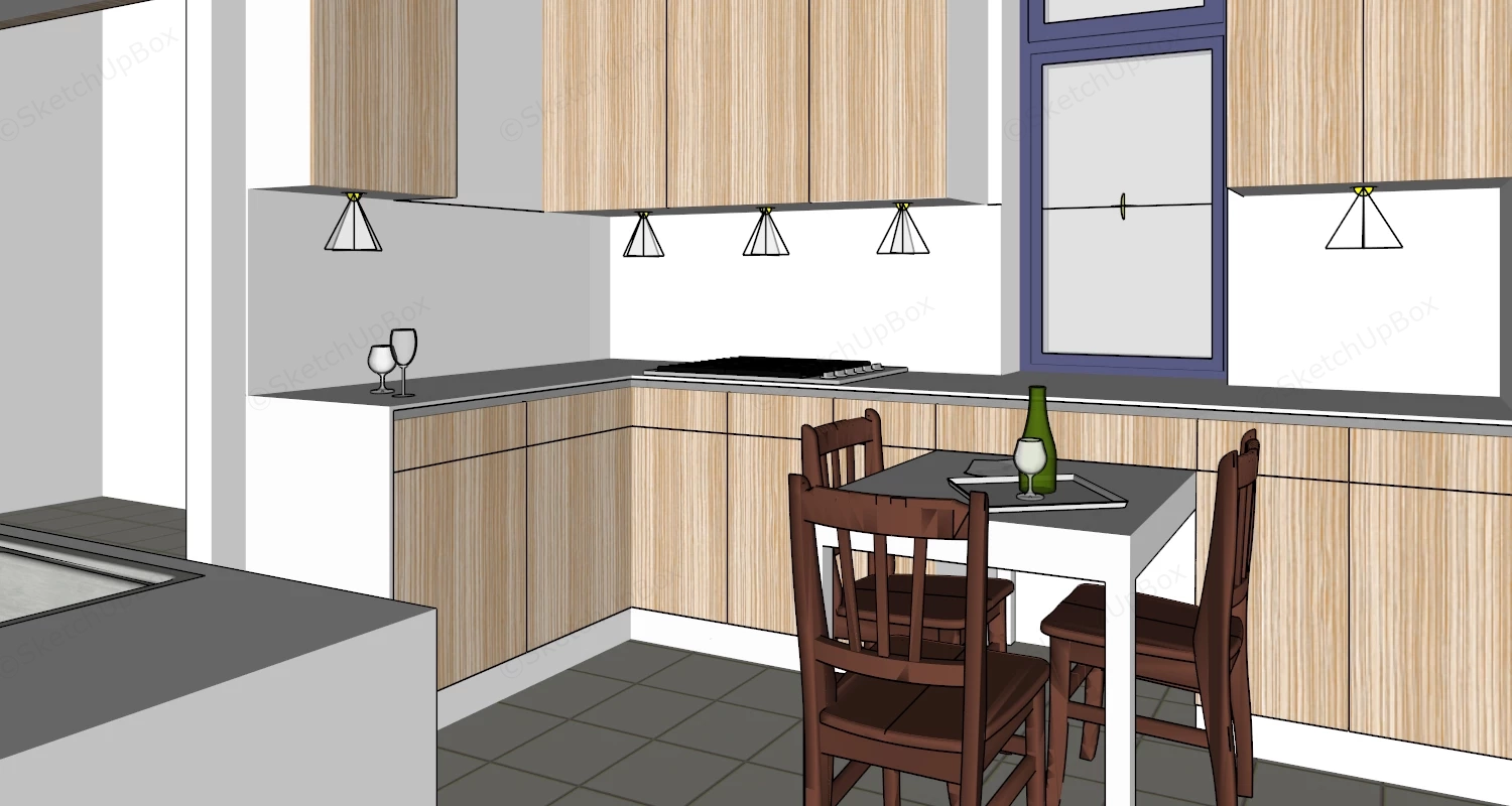 Small Kitchen With Dining Table sketchup model preview - SketchupBox