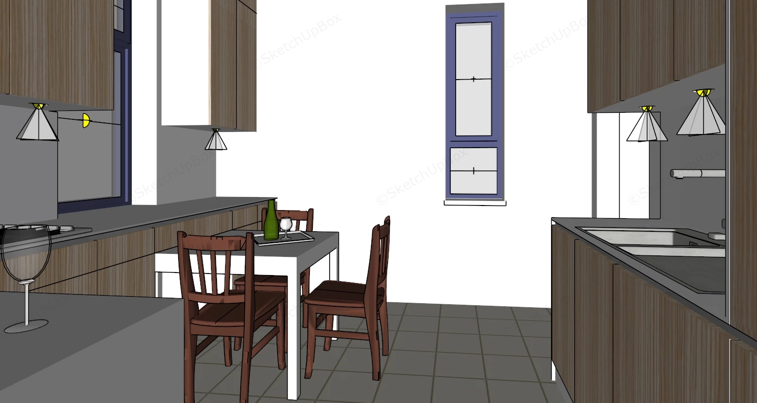 Small Kitchen With Dining Table sketchup model preview - SketchupBox