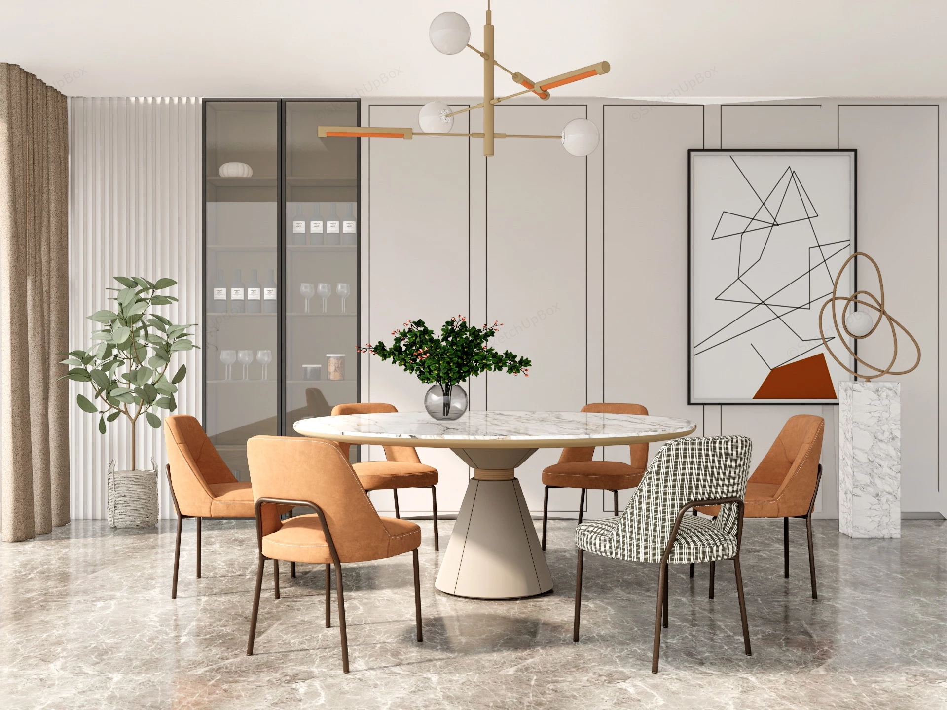 Contemporary Cream Dining Room sketchup model preview - SketchupBox