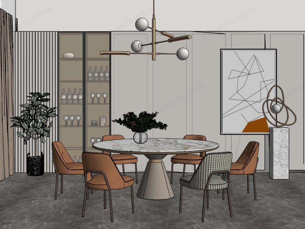 Contemporary Cream Dining Room sketchup model preview - SketchupBox