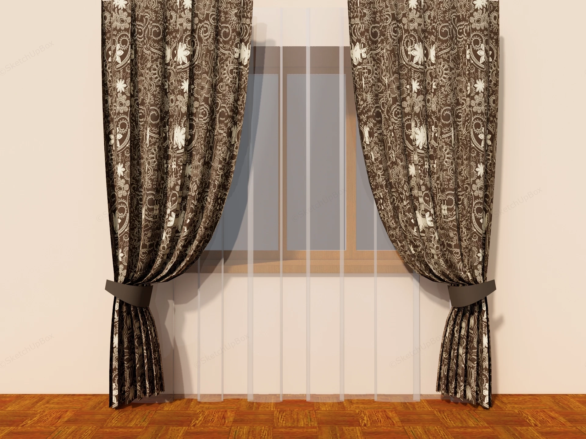Brown Floral Curtains sketchup model preview - SketchupBox