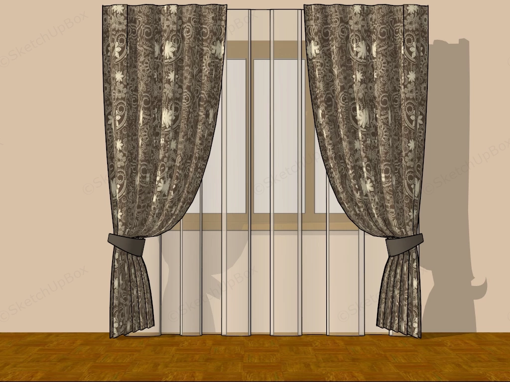 Brown Floral Curtains sketchup model preview - SketchupBox
