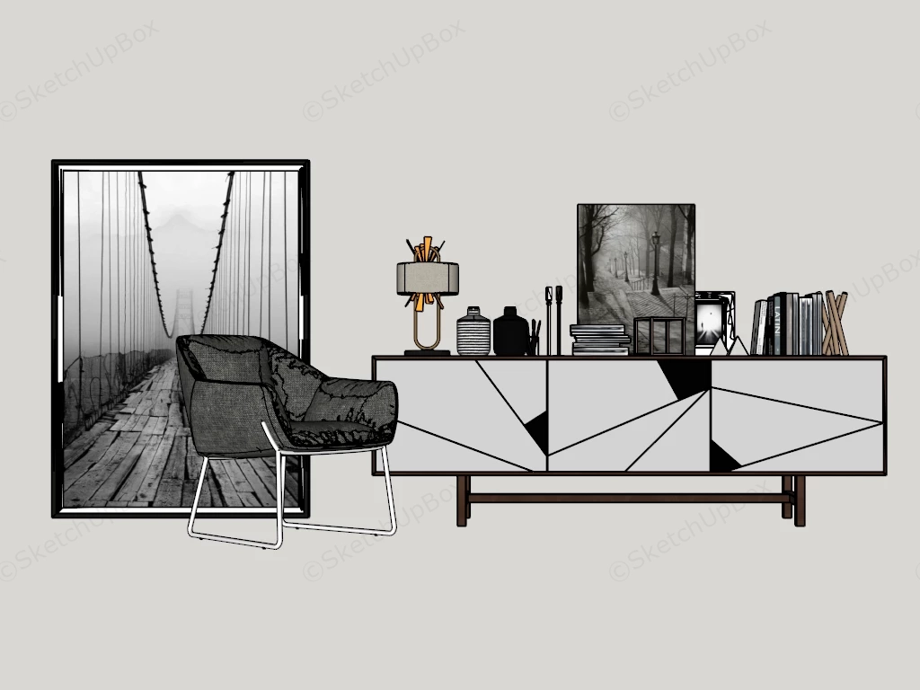 Accent Chair And Sideboard sketchup model preview - SketchupBox
