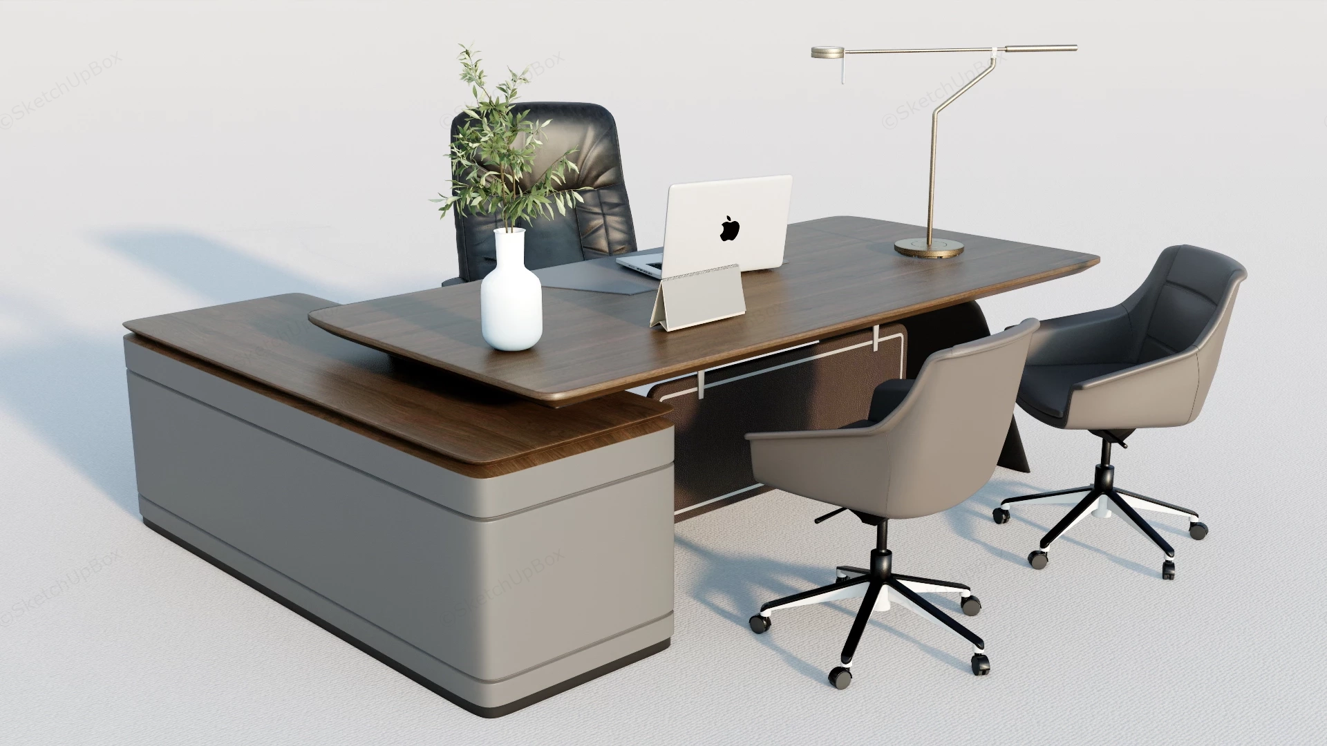 Executive Office Desk & Chairs sketchup model preview - SketchupBox