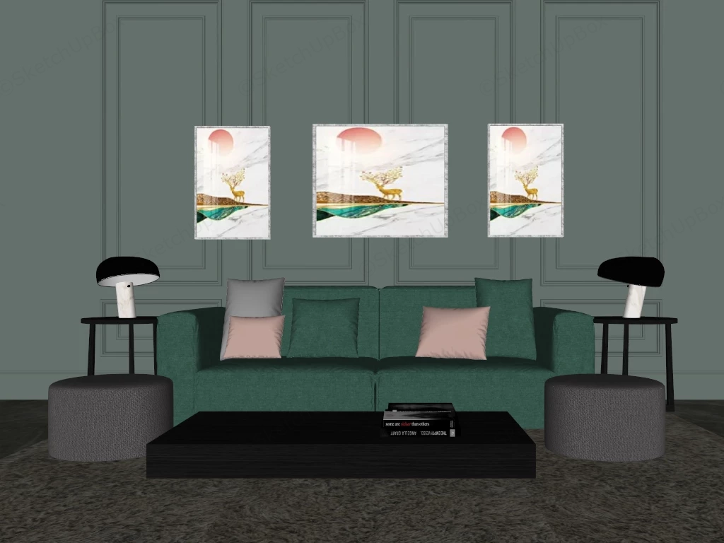 Green Sofa Living Room sketchup model preview - SketchupBox